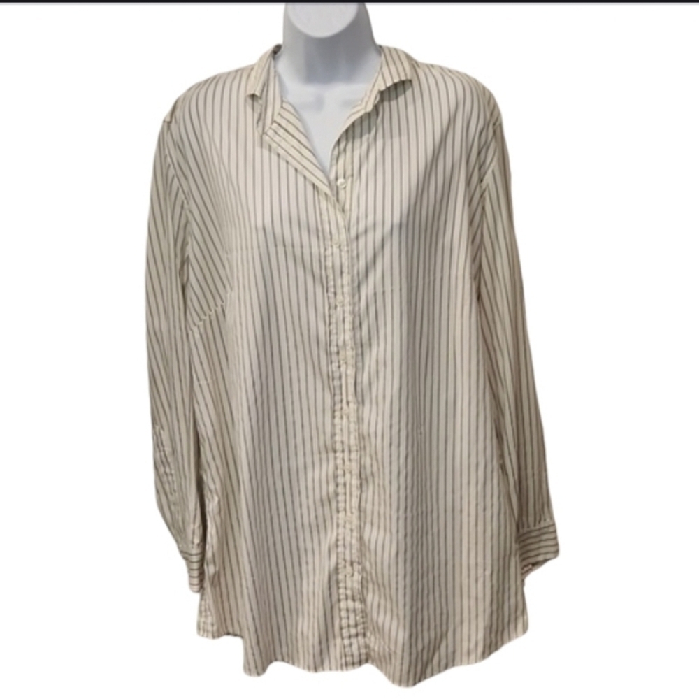 Chico's Pinstripe Button Up Oxford Top